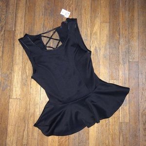 NEW Black Cross Back Peplum Top